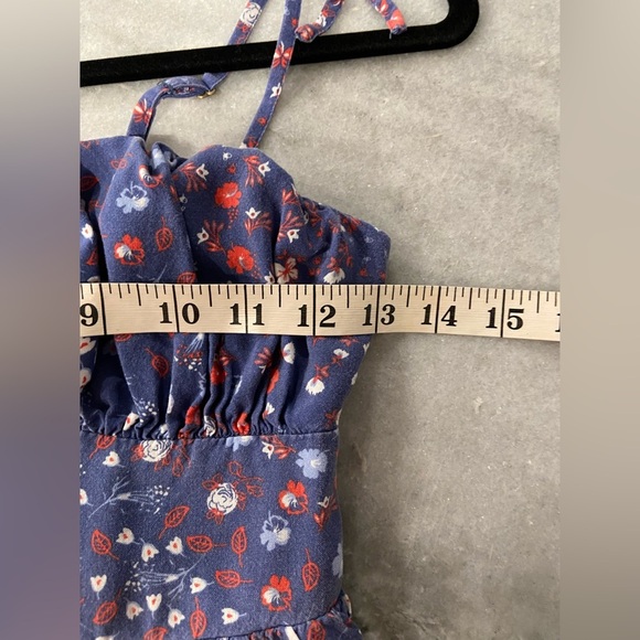 Japna Size XS Thin Adjustable Strap Smocked Back Blue Red Floral Sun Dress - Picture 7 of 10